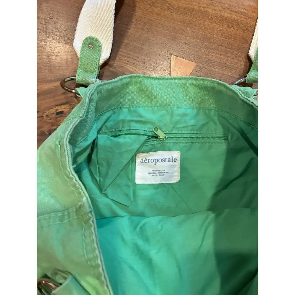 [[Y2K FASHION]] Bright Green Aeropostale Tote Bag 100% Cotton Retro Fabulous! - Picture 5 of 6